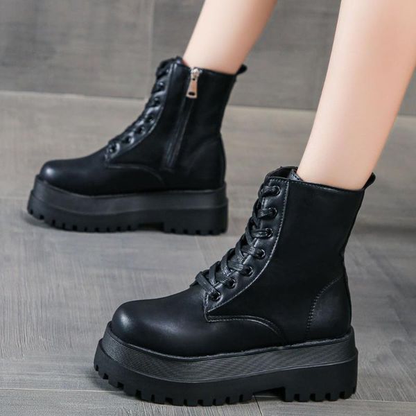 great quality brand shoelaces motorcycle boots tide skidproof tire sole platform ankle shoes women, Black
great quality brand shoelaces motorcycle boots tide skidproof tire sole platform ankle shoes women, Black