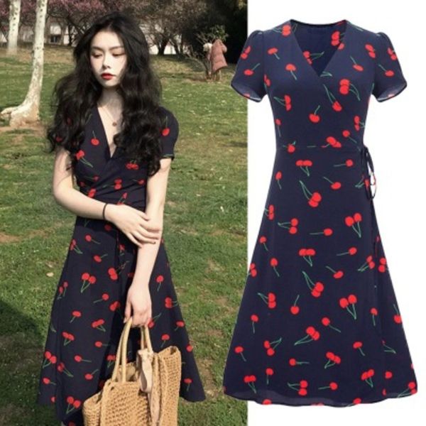 cherry dress women vintage print short sleeve v-neck midi chiffon vestidos elegant party 210419, White
cherry dress women vintage print short sleeve v-neck midi chiffon vestidos elegant party 210419, White