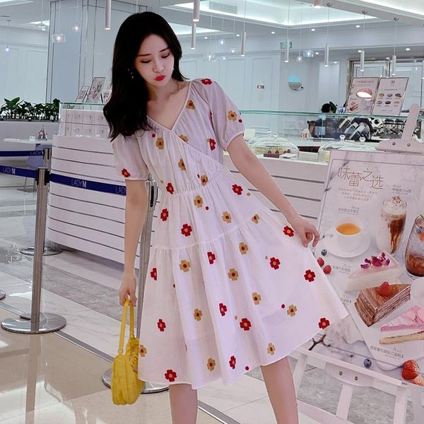 1070# 2021 summer floral embroidery cotton maternity dress v neck slim waist clothes for pregnant women cute pregnancy dresses, White
1070# 2021 summer floral embroidery cotton maternity dress v neck slim waist clothes for pregnant women cute pregnancy dresses, White