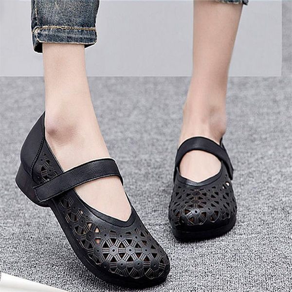 sandals summer women hollow genuine leather breathable soft flat casual solid buckle strap ladies, Black
sandals summer women hollow genuine leather breathable soft flat casual solid buckle strap ladies, Black