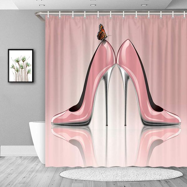 lady decor shower curtain, fashion pink high-heeled shoes and butterfly, polyester fabric bath curtains set with hooks 60w x 70l
lady decor shower curtain, fashion pink high-heeled shoes and butterfly, polyester fabric bath curtains set with hooks 60w x 70l