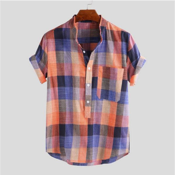 men's casual shirts mens breathable linen cotton stand collar short sleeve vintage plaid henley shirt, White;black
men's casual shirts mens breathable linen cotton stand collar short sleeve vintage plaid henley shirt, White;black