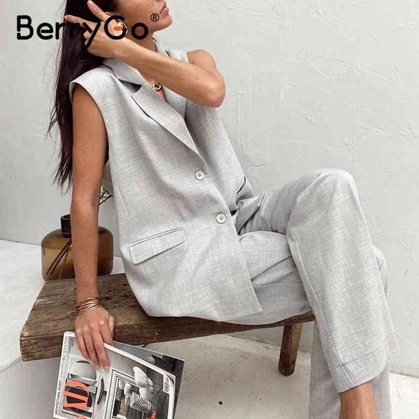 berrygo gray sleeveless woman suits summer casual loose chic collar sets sleeveless high waist pants 210513, White
berrygo gray sleeveless woman suits summer casual loose chic collar sets sleeveless high waist pants 210513, White
