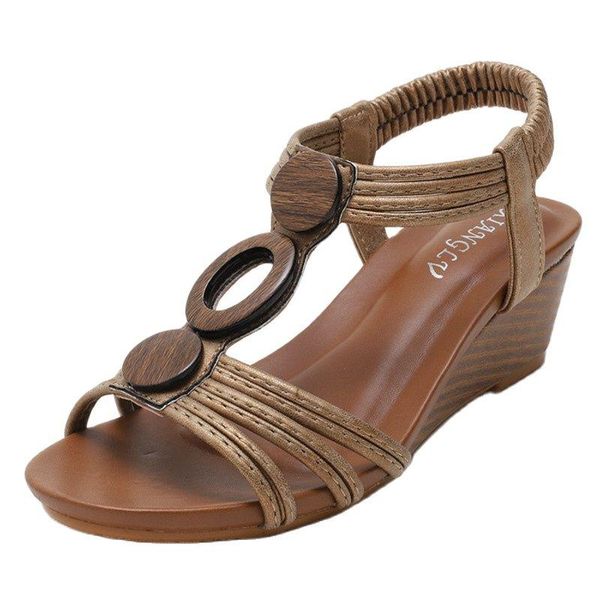 women's summer log sandals waterproof table national style slope heels retro rome soft soled wear out mother's shoes dress, Black
women's summer log sandals waterproof table national style slope heels retro rome soft soled wear out mother's shoes dress, Black