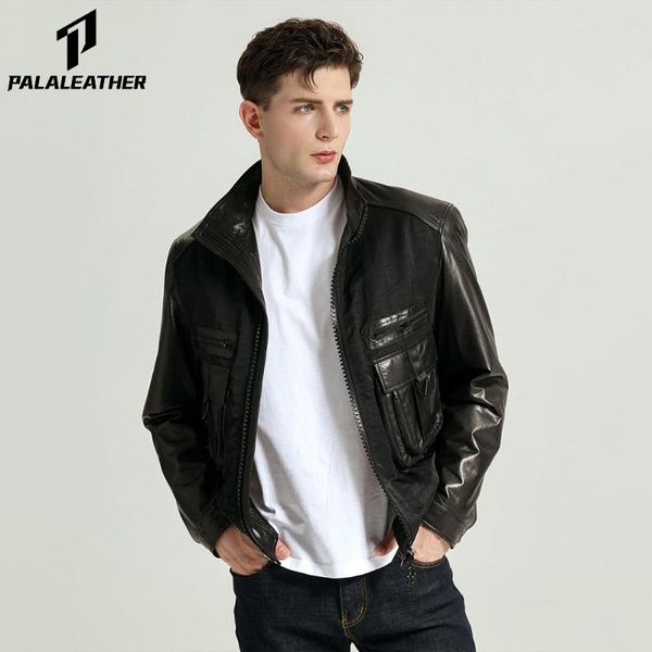 casual minimal goatskin stand collar leather jacket men's & faux, Black
casual minimal goatskin stand collar leather jacket men's & faux, Black