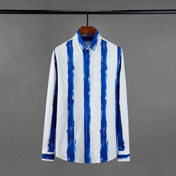 men's casual shirts blue stripe printed mens long sleeve cotton party male fashion slim fit man 3xl, White;black
men's casual shirts blue stripe printed mens long sleeve cotton party male fashion slim fit man 3xl, White;black