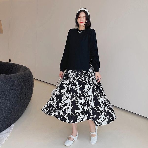 casual dresses patchwork print for women korean long sleeve loose midi dress fashion elegant clothes autumn winter 2021, Black;gray
casual dresses patchwork print for women korean long sleeve loose midi dress fashion elegant clothes autumn winter 2021, Black;gray