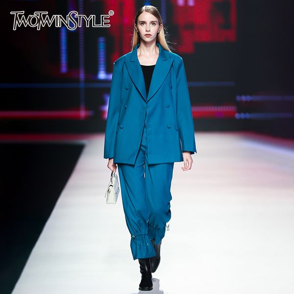 twotwinstyle vintage blue two piece set for women notched long sleeve blazer high waist straight pants casual suit female 210517, White
twotwinstyle vintage blue two piece set for women notched long sleeve blazer high waist straight pants casual suit female 210517, White