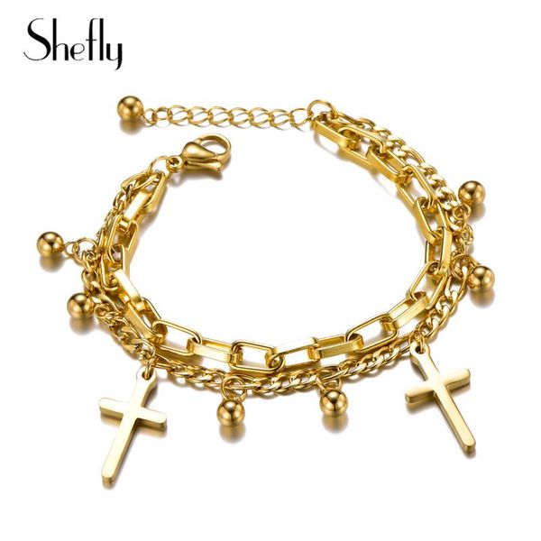 charm bracelets stainless steel cross beads gold silver link chain trendy statement jewelry bracelet for women gift pulseras, Golden;silver
charm bracelets stainless steel cross beads gold silver link chain trendy statement jewelry bracelet for women gift pulseras, Golden;silver