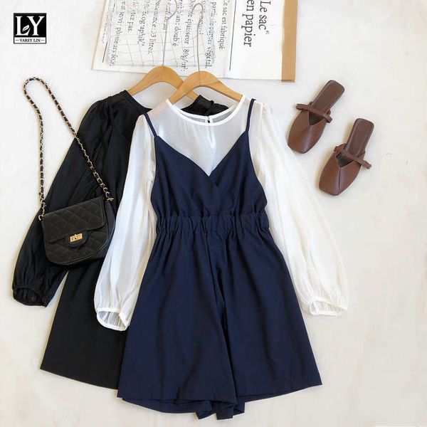 ly varey lin autumn women chiffon spaghetti strap jumpsuits long sleeve o neck elastic waist ladies wide leg playsuits 210526, Black;white
ly varey lin autumn women chiffon spaghetti strap jumpsuits long sleeve o neck elastic waist ladies wide leg playsuits 210526, Black;white
