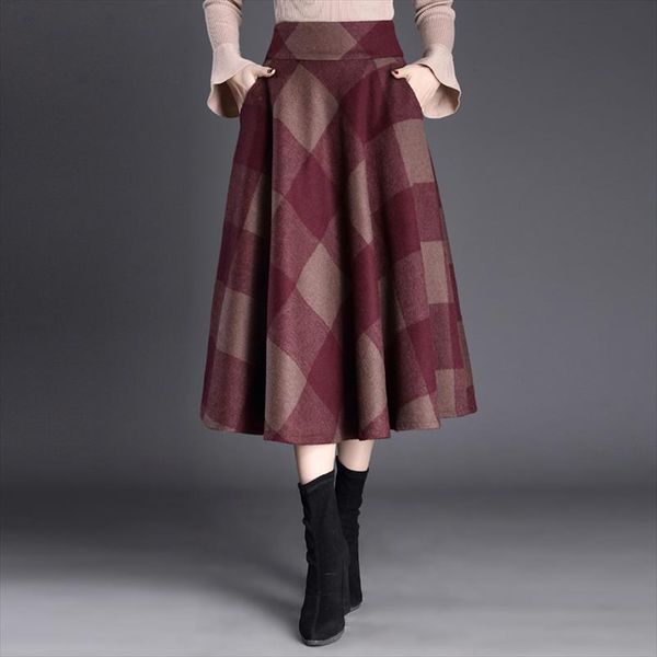 winter warm wool fashion women skirts pockets a line elegant retro plaid long female fall arrival fladas, Black
winter warm wool fashion women skirts pockets a line elegant retro plaid long female fall arrival fladas, Black