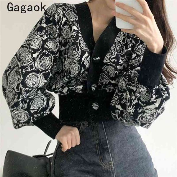 women sweater spring autumn vintage button lantern sleeve v-neck floral sweaters slim korean chic vestidos 210531, White
women sweater spring autumn vintage button lantern sleeve v-neck floral sweaters slim korean chic vestidos 210531, White