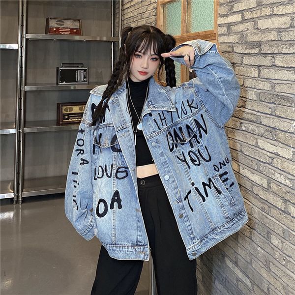 women's fur & faux autumn jeans jacket women fashion letter embroidery denim coat loose casual outerwear harajuku clothes female s, Black
women's fur & faux autumn jeans jacket women fashion letter embroidery denim coat loose casual outerwear harajuku clothes female s, Black