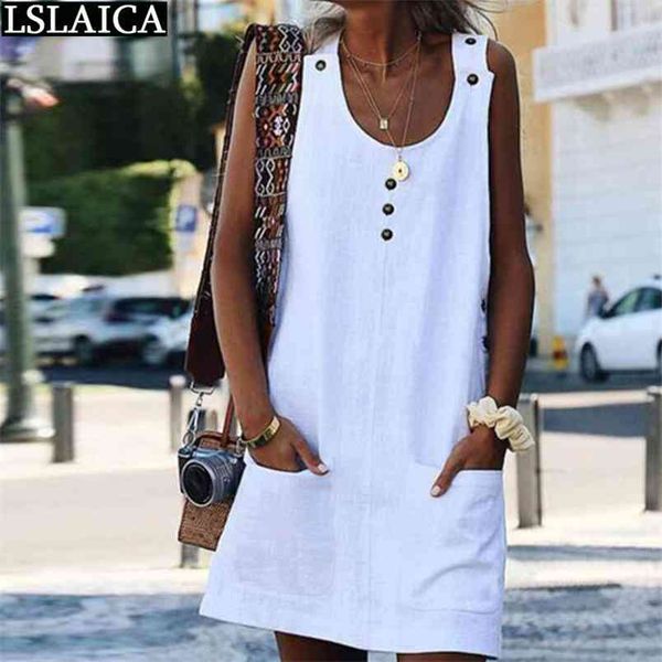 summer clothes for women solid color button pocket dress arrival sleeveless loose casual mini fashion clothing 210515, Black;gray
summer clothes for women solid color button pocket dress arrival sleeveless loose casual mini fashion clothing 210515, Black;gray