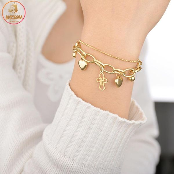 link, chain akizoom fashion punk bangles stainless steel gold color cross heart double layers bracelets for women charm jewelry gift, Black
link, chain akizoom fashion punk bangles stainless steel gold color cross heart double layers bracelets for women charm jewelry gift, Black