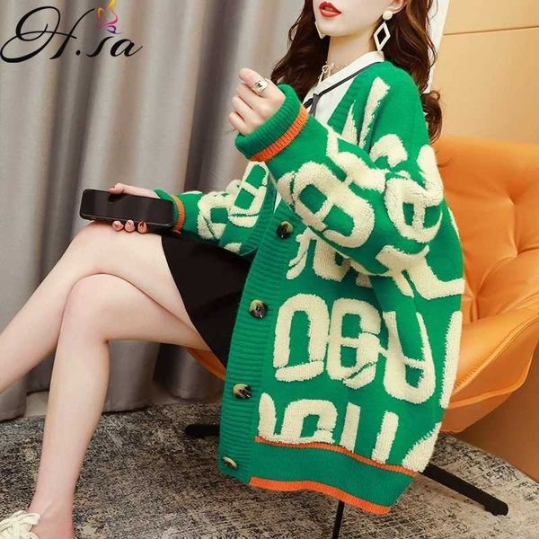 hsa thickened sweater cardigan women's autumn winter casual all-matching loose and idle style letter jacquard knitted coat 210716, White;black
hsa thickened sweater cardigan women's autumn winter casual all-matching loose and idle style letter jacquard knitted coat 210716, White;black