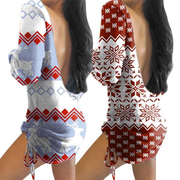 women christmas dress shrinkage drawstring design o-neck long sleeve backless snowflake deer print slim hips holiday mini casual dresses, Black;gray
women christmas dress shrinkage drawstring design o-neck long sleeve backless snowflake deer print slim hips holiday mini casual dresses, Black;gray