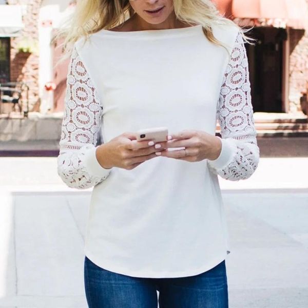 women's blouses & shirts women lace long-sleeved elegant hollow out solid spring casual bottoming shirt ladies sj5554c, White
women's blouses & shirts women lace long-sleeved elegant hollow out solid spring casual bottoming shirt ladies sj5554c, White