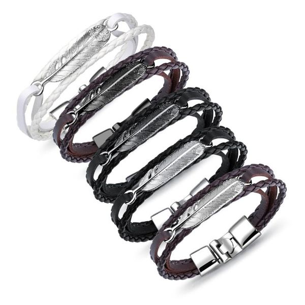 charm bracelets stainless steel feather pattern leather bracelet vintage hand-knitted men's hand rope decoration gifts 3-ph1258, Golden;silver
charm bracelets stainless steel feather pattern leather bracelet vintage hand-knitted men's hand rope decoration gifts 3-ph1258, Golden;silver