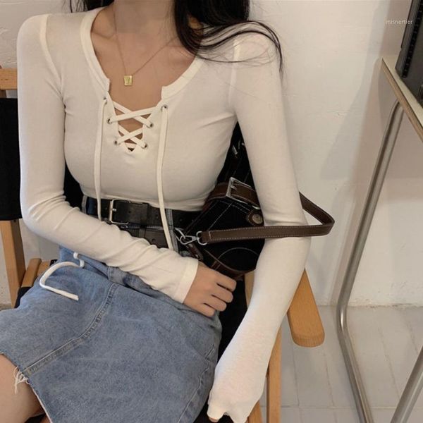 women's t-shirt autumn and winter plush long sleeve female v-neck care machine clavicle with warm foreign style, White