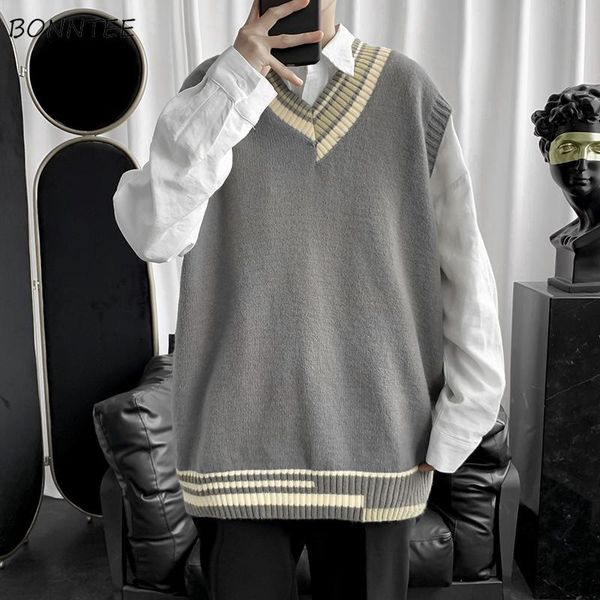 men sweater vest couples panelled patchwork v-neck loose knitted sweaters male ins chic korean style leisure streetwear trendy men's ve, Black;white
men sweater vest couples panelled patchwork v-neck loose knitted sweaters male ins chic korean style leisure streetwear trendy men's ve, Black;white