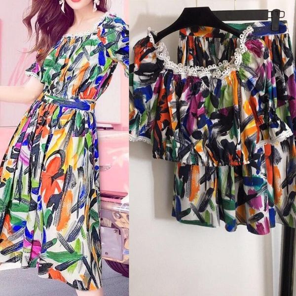 summer women set short style slash neck patchwork lace high waist fashion print pleated skirt two piece dress, White
summer women set short style slash neck patchwork lace high waist fashion print pleated skirt two piece dress, White