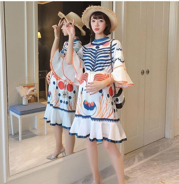 maternity dresses dress spring fashion high round neck graffiti independent printing ruffle mid-length, White
maternity dresses dress spring fashion high round neck graffiti independent printing ruffle mid-length, White
