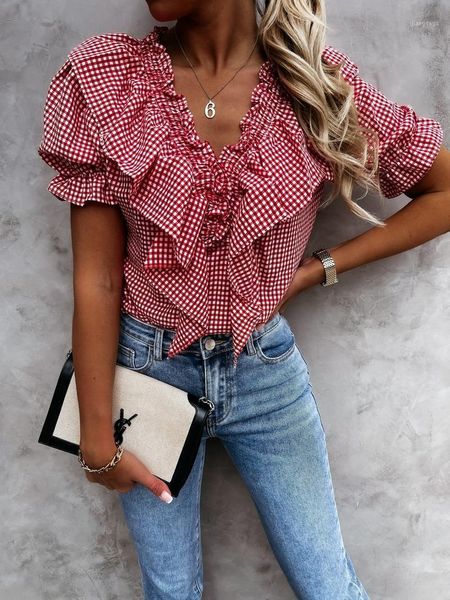 women's blouses & shirts 2021 elegant casual summer woman shirt plaid printing ruffles v-neck short puff sleeves office lady blusas top, White
women's blouses & shirts 2021 elegant casual summer woman shirt plaid printing ruffles v-neck short puff sleeves office lady blusas top, White