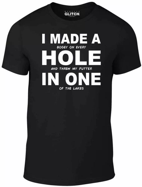 hole in one t-shirt - funny t shirt retro golf joke club sport course masters us, White;black
hole in one t-shirt - funny t shirt retro golf joke club sport course masters us, White;black