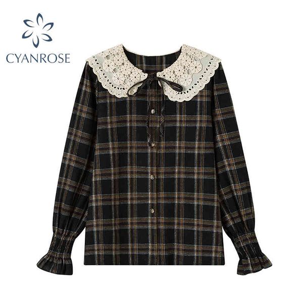 shirts women plaid autumn long sleeve fashion casual blouses peter pan collar korean bow elegant vintage womens blusa 210417, White
shirts women plaid autumn long sleeve fashion casual blouses peter pan collar korean bow elegant vintage womens blusa 210417, White