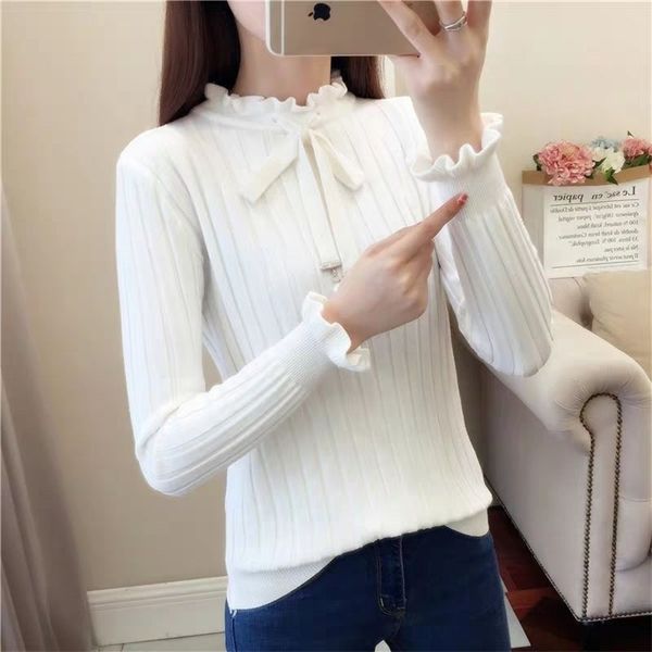 bow tie knit sweater autumn and winter korean version of the semi-high collar female sweet slim bottoming 210427, White;black
bow tie knit sweater autumn and winter korean version of the semi-high collar female sweet slim bottoming 210427, White;black