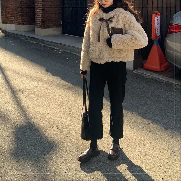women's fur & faux 2021 autumn winter women coat korean fashion korean all-match sweet jackets bow chest pocket plush soft cuteÂ, Black
women's fur & faux 2021 autumn winter women coat korean fashion korean all-match sweet jackets bow chest pocket plush soft cuteÂ, Black