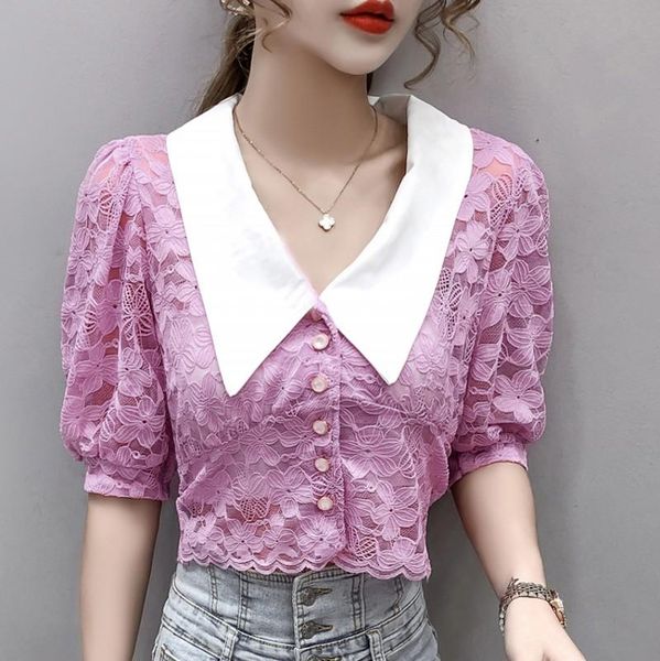 women's blouses & shirts 2021 summer hollow short-sleeved lace shirt female v-neck blouse, White
women's blouses & shirts 2021 summer hollow short-sleeved lace shirt female v-neck blouse, White