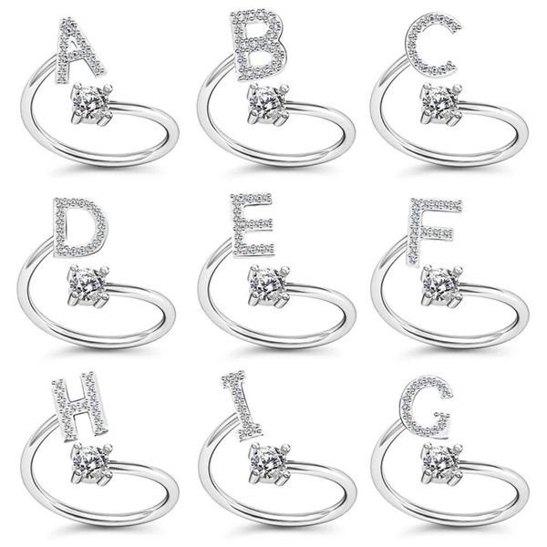 letters 26 english open ring ins wind adjustable, Silver 
letters 26 english open ring ins wind adjustable, Silver