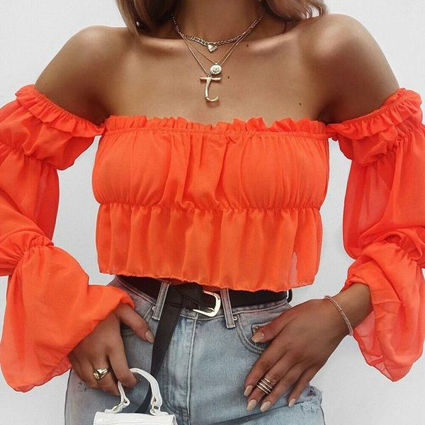 fashion ruffle for women off shoulder sheer mesh puff long sleeve crop blouse candy color women's blouses & shirts, White
fashion ruffle for women off shoulder sheer mesh puff long sleeve crop blouse candy color women's blouses & shirts, White