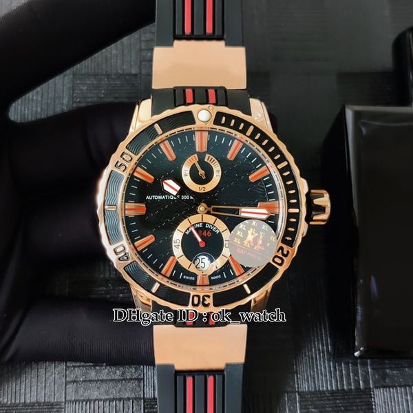 new diver 266-10-3/92 automatic mens watch rose gold case black dial date rubber strap gents sport watches, Slivery;brown