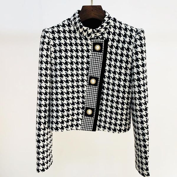 women's jackets 2021 fall winter women stylish stand colloar coat elegant ladies formal tweed houndstooth short, Black;brown
women's jackets 2021 fall winter women stylish stand colloar coat elegant ladies formal tweed houndstooth short, Black;brown