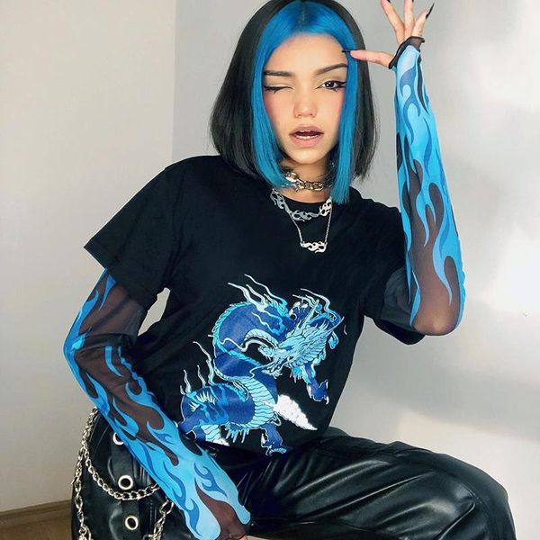 women's t-shirt fall shirt false two pieces streetwear patchwork elastic party clothes round neck loose warm dragon printed pullover to, White
women's t-shirt fall shirt false two pieces streetwear patchwork elastic party clothes round neck loose warm dragon printed pullover to, White