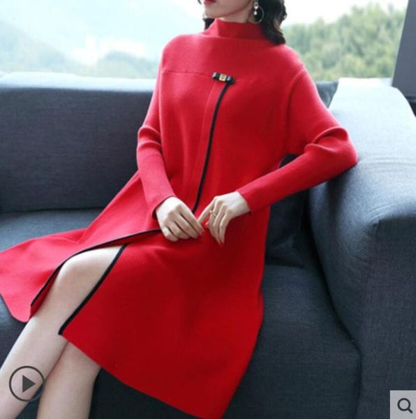 women's sweaters 2021 fashion autumn winter long-sleeved knitted sweater dress turtleneck chinese style split side warm red dresses p14, White;black
women's sweaters 2021 fashion autumn winter long-sleeved knitted sweater dress turtleneck chinese style split side warm red dresses p14, White;black