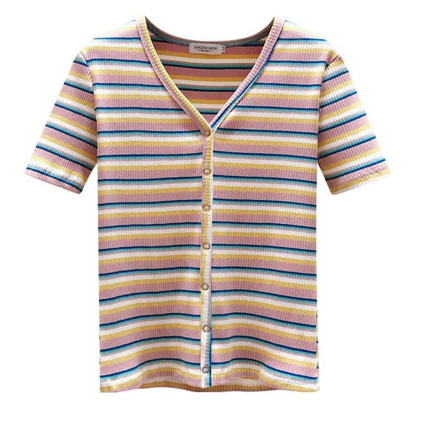 women's tanks & camis 2021 summer style fashionable stripe short-sleeved t-shirt female rainbow v-neck knit low waist jersey inner top, White
women's tanks & camis 2021 summer style fashionable stripe short-sleeved t-shirt female rainbow v-neck knit low waist jersey inner top, White