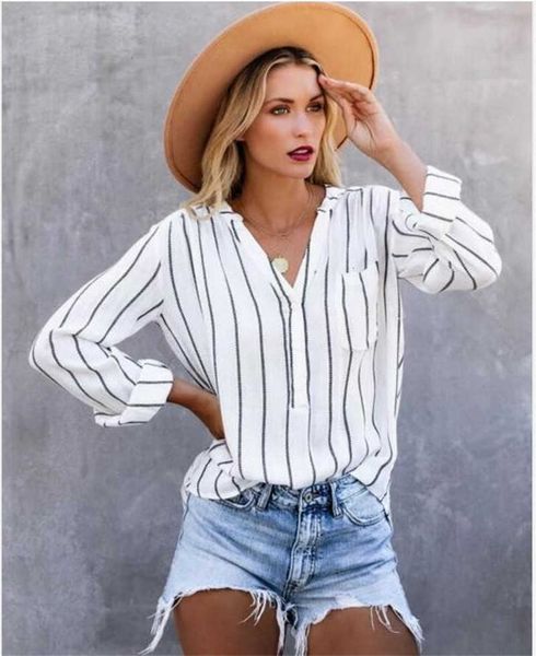 women's blouses & shirts casual long sleeve lapel neck style woman fashion striped panelled natural wqto, White
women's blouses & shirts casual long sleeve lapel neck style woman fashion striped panelled natural wqto, White