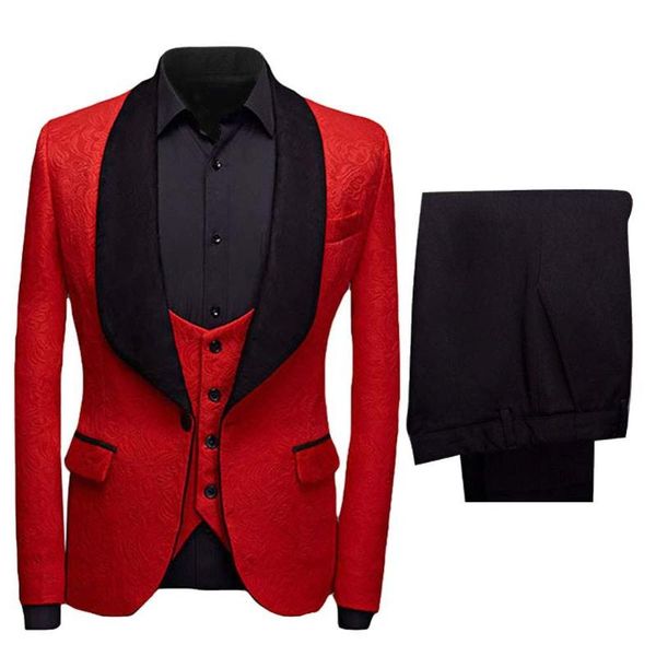 designs men suits red jacquard groom tuxedos black shawl lapel wedding for 3pcs costume homme mariage floral men's & blazers, White;black
designs men suits red jacquard groom tuxedos black shawl lapel wedding for 3pcs costume homme mariage floral men's & blazers, White;black