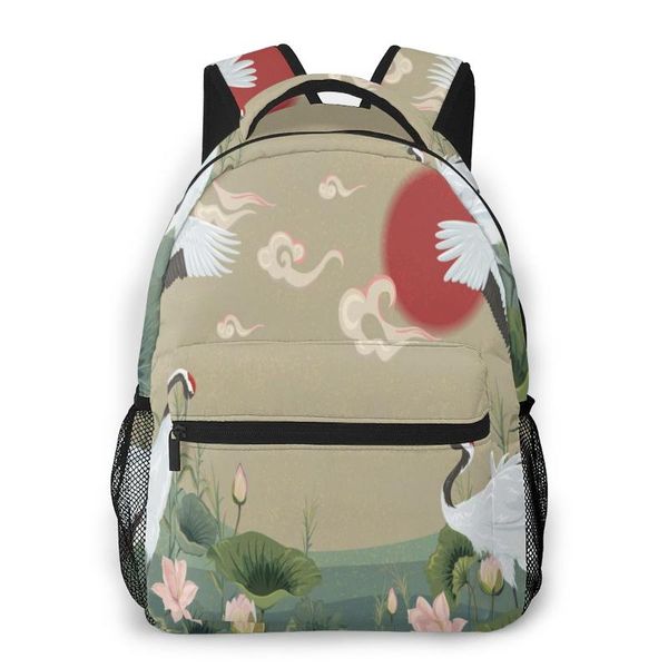 backpack travel pack japanese cranes at sunset sports bag outdoor climbing