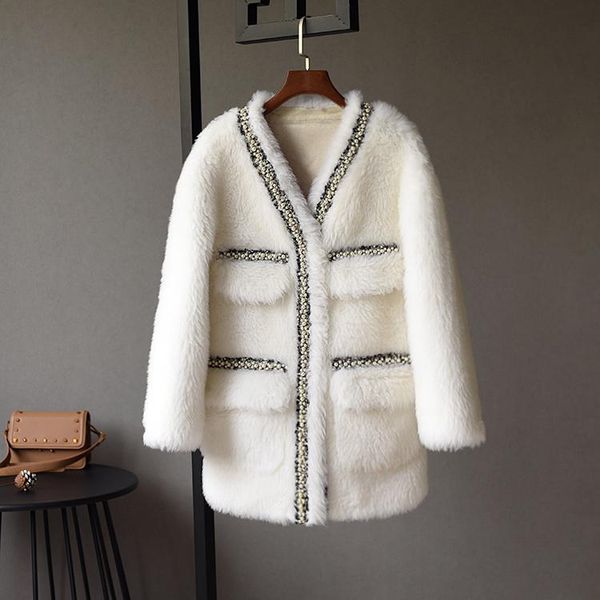 women's fur & faux 2021 autumn winter women genuine wool coats female thick warm sheep shearing jacket lady v-neck button real outwear, Black
women's fur & faux 2021 autumn winter women genuine wool coats female thick warm sheep shearing jacket lady v-neck button real outwear, Black