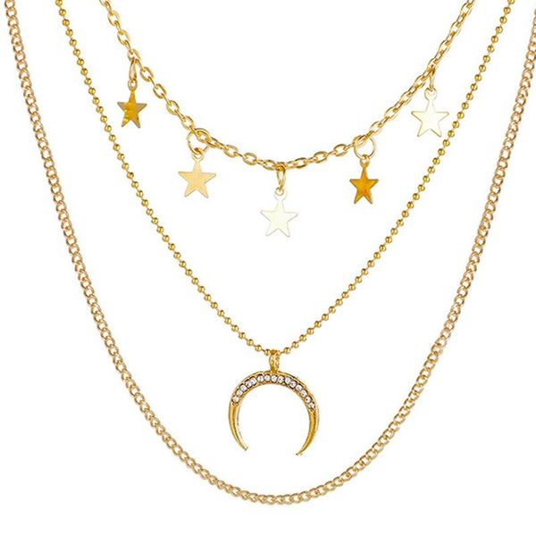 chains 2021 five-pointed star multi-layer pendant necklace moon three-layer clavicle chain creative dream accessories, Silver
chains 2021 five-pointed star multi-layer pendant necklace moon three-layer clavicle chain creative dream accessories, Silver