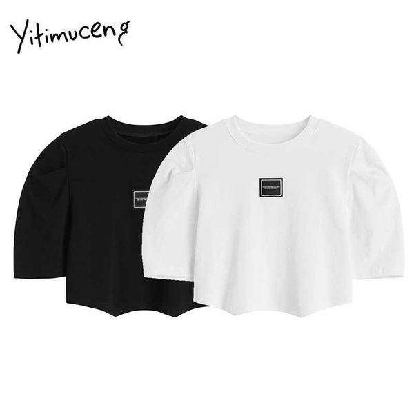 yitimuceng irregular t shirts woman puff sleeve slim o-neck casual clothes solid black white summer fashion streetwear 210601
yitimuceng irregular t shirts woman puff sleeve slim o-neck casual clothes solid black white summer fashion streetwear 210601