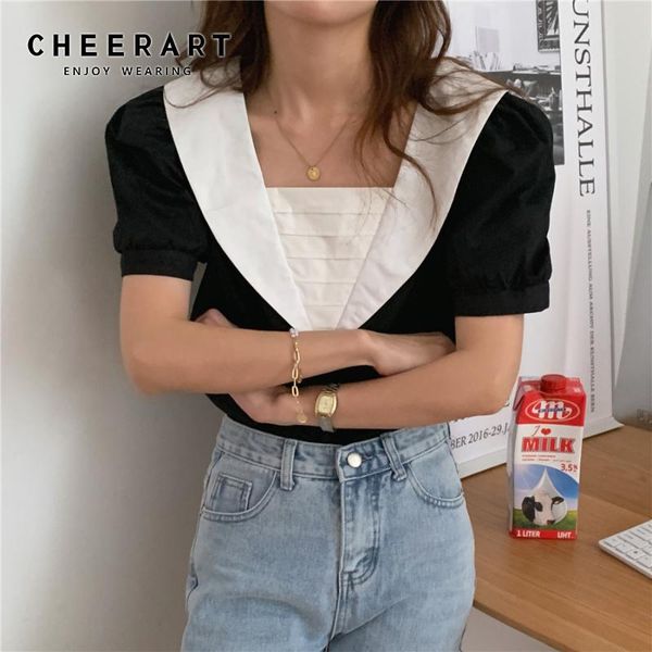 women's blouses & shirts cheerart puff sleeve backless tie back square neck summer blouse women short korean fashion patchwork, White
women's blouses & shirts cheerart puff sleeve backless tie back square neck summer blouse women short korean fashion patchwork, White