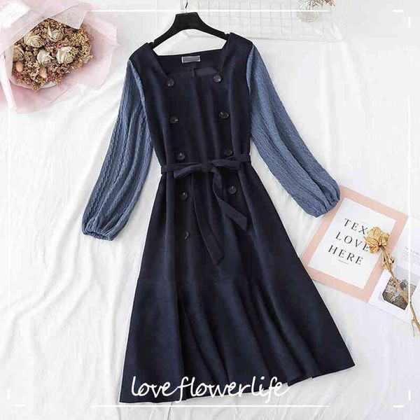spring women dress double breasted vintage long sleeve dress with belt elegant slim a-line lady fishtail dresses vestidos 210521, Black;gray
spring women dress double breasted vintage long sleeve dress with belt elegant slim a-line lady fishtail dresses vestidos 210521, Black;gray