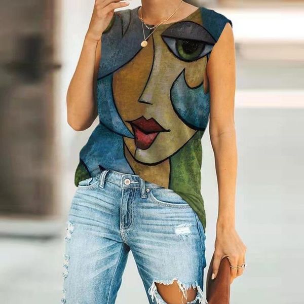 women's tanks & camis summer women abstract face printed 0-neck vest sleeveless vintage tank casual ladies beach t-shirt off shoulder b, White
women's tanks & camis summer women abstract face printed 0-neck vest sleeveless vintage tank casual ladies beach t-shirt off shoulder b, White