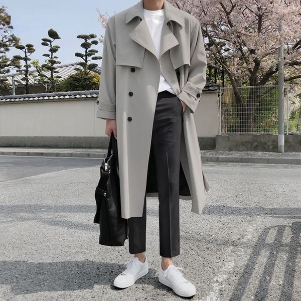 spring autumn men's mid length windbreaker male korean fashion over the knee british style trench coat oversize coat, Tan;black
spring autumn men's mid length windbreaker male korean fashion over the knee british style trench coat oversize coat, Tan;black